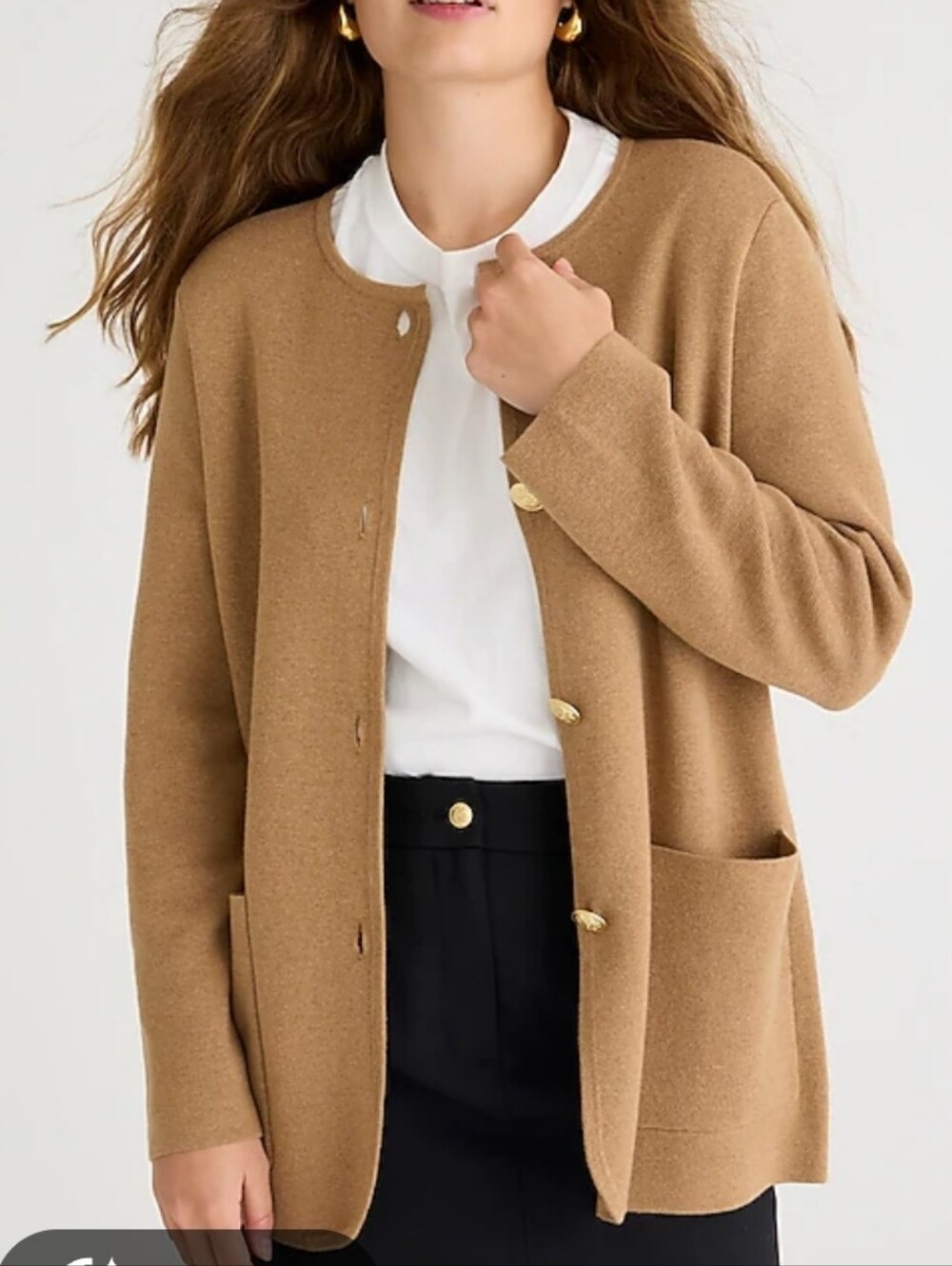 J. Crew Merino Wool Giselle Sweater Blazor Crest Gold Tone Button Round Neckline